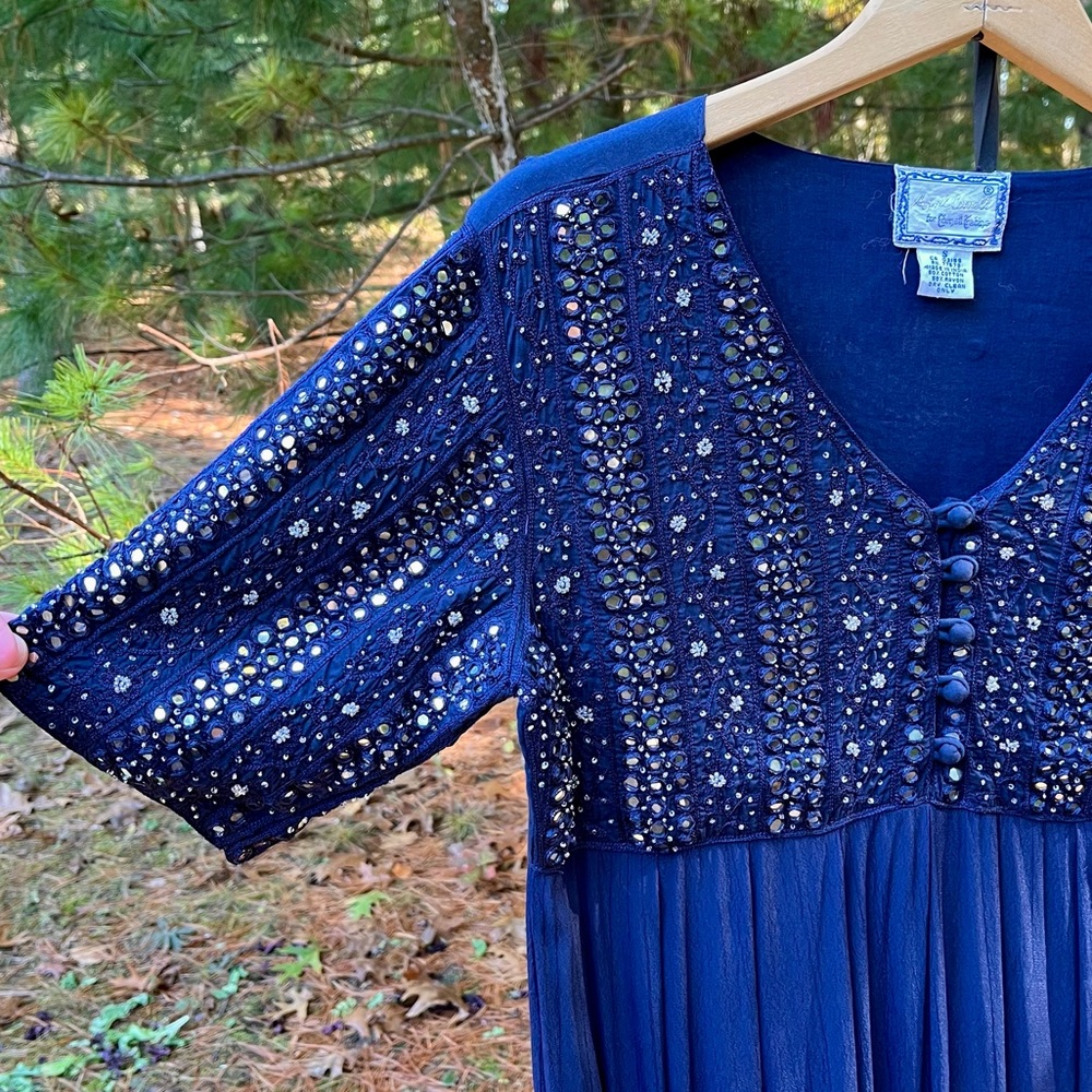 90s April Cornell Beaded Mirror Maxi Dress / Formal Gown - Picture 12 of 16